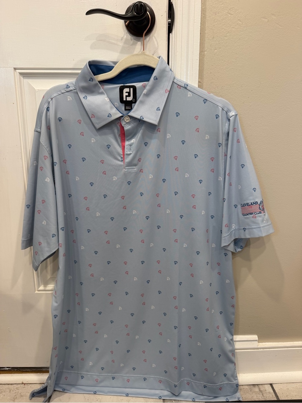 FootJoy Light Blue Golf Polo with Pink and Navy Accents